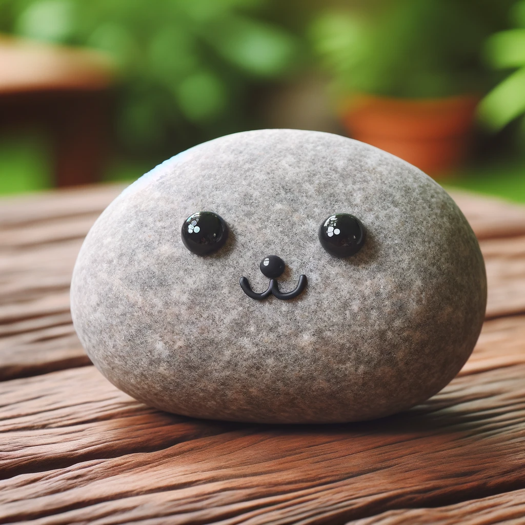 batu yang dibentuk unik dan diberi mata seolah menjadi hewan peliharaan